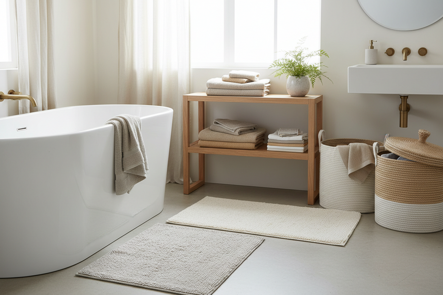 Badkamer collectie met praktische badkamerartikelen en accessoires