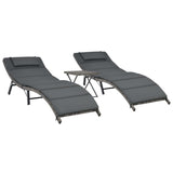 3-Delige Loungeset Inklapbaar Poly Rattan