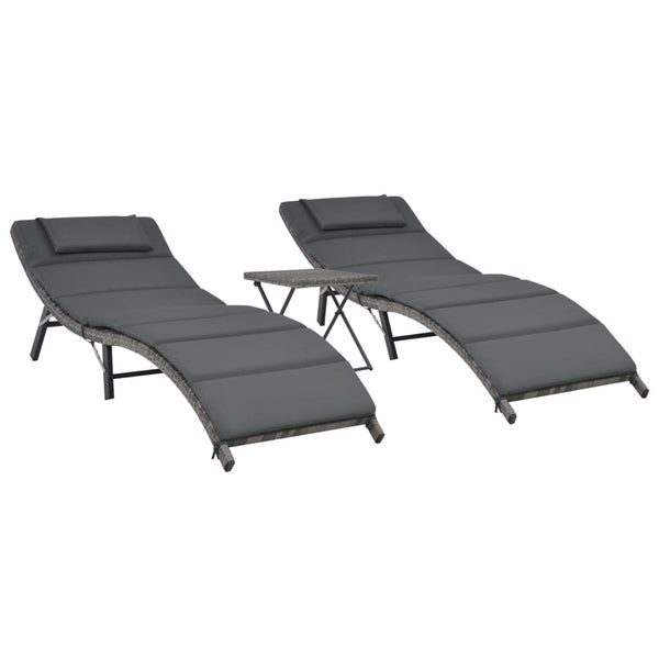 3-Delige Loungeset Inklapbaar Poly Rattan