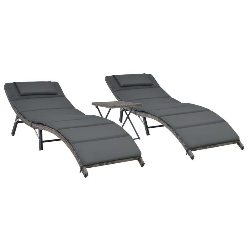 3-Delige Loungeset Inklapbaar Poly Rattan