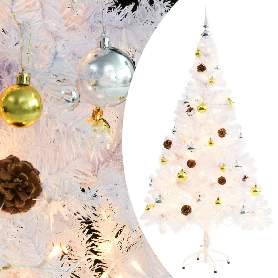 Kunstkerstboom Met Verlichting En Kerstballen 180 Cm Wit