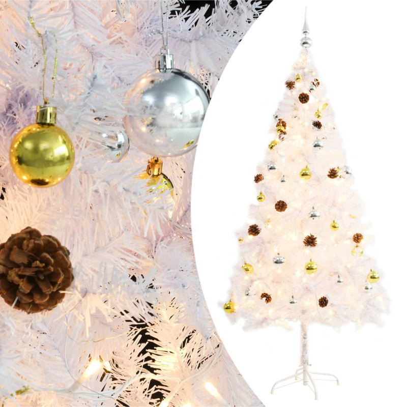 Kunstkerstboom Met Verlichting En Kerstballen 180 Cm Wit