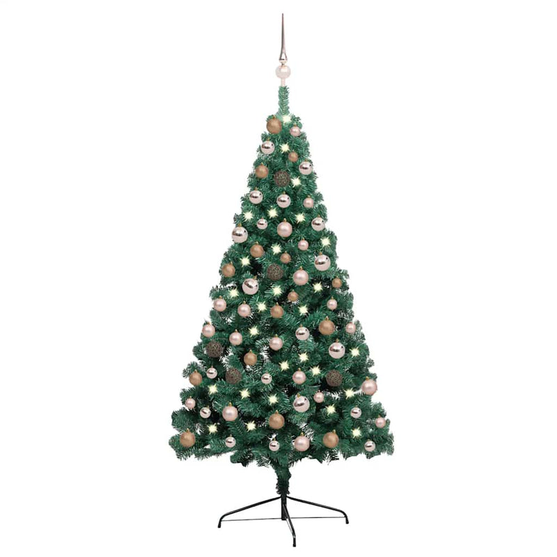 Kunstkerstboom Met Verlichting En Kerstballen Half
