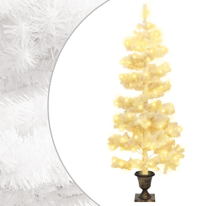 Kunstkerstboom Met Verlichting En Pot 120 Cm Pvc Wit