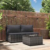 3-Delige Loungeset Met Kussens Poly Rattan