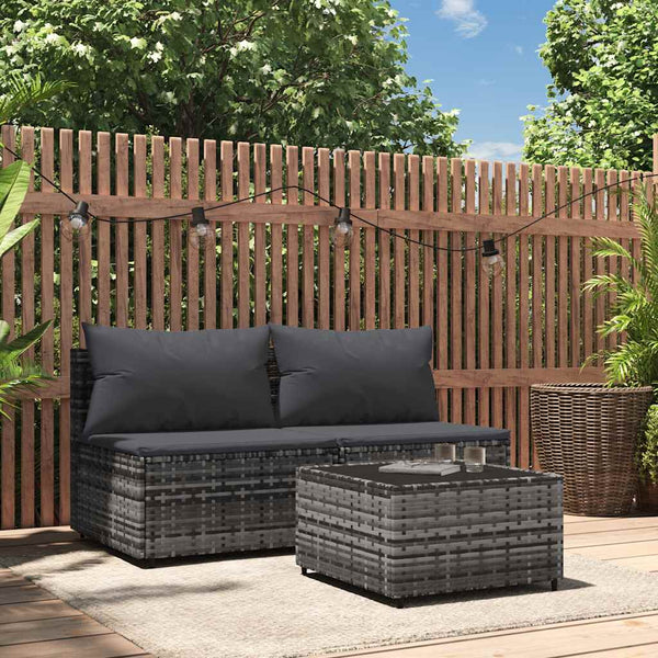 3-Delige Loungeset Met Kussens Poly Rattan