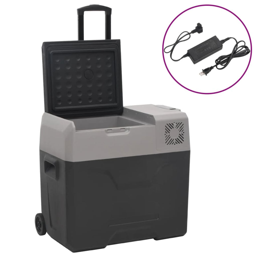 Koelbox Met Wielen En Adapter Polypropeen Zwart En Grijs