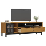 Tv-Meubel Met Glazen Deur Flam 158X40X50 Cm Massief Grenenhout Goud En Wit