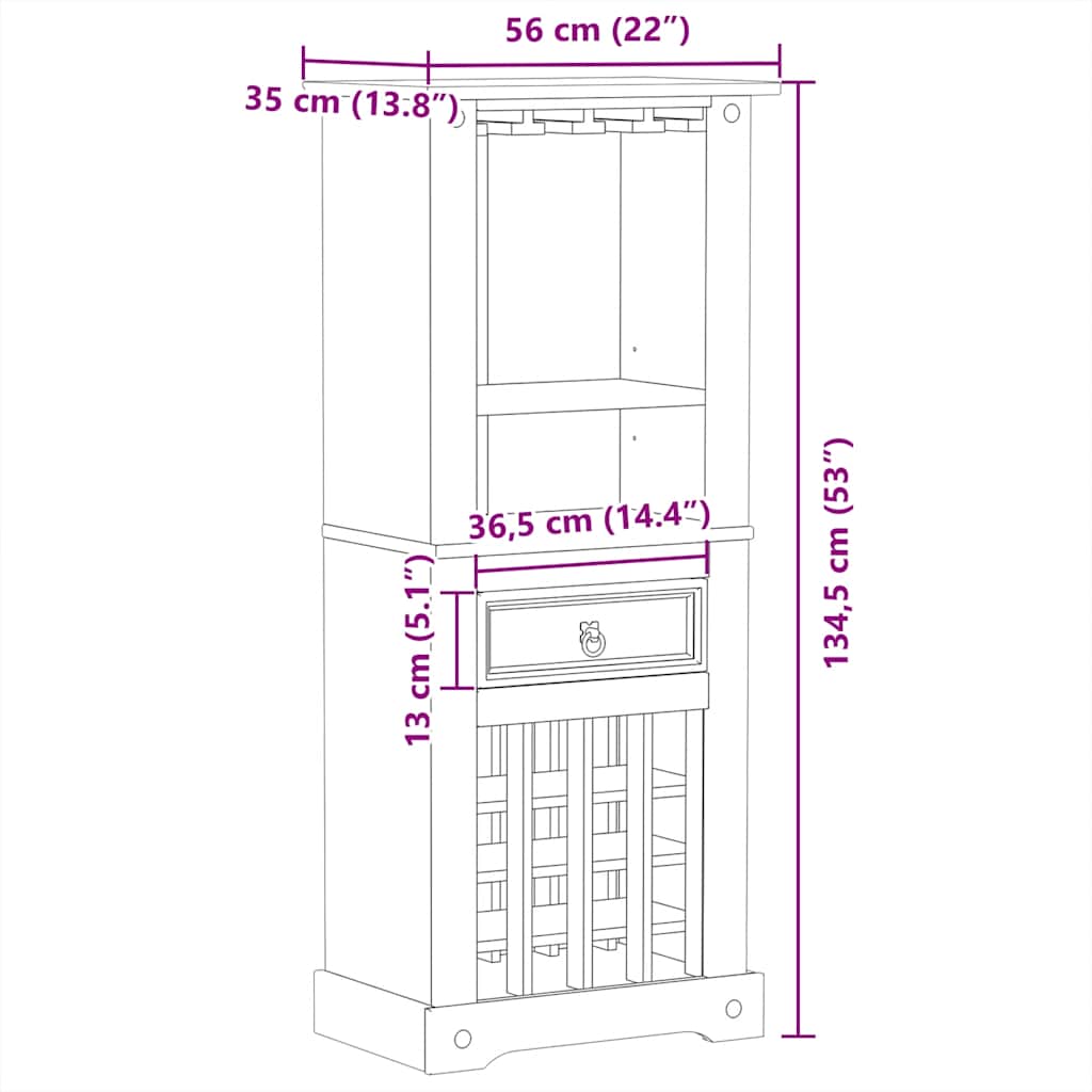 Wijnrek Corona 56X35X134,5 Cm Massief Grenenhout