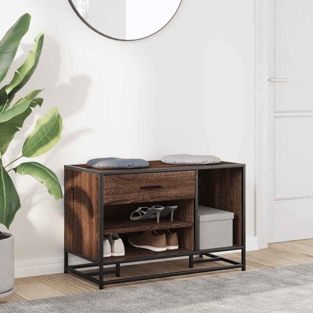Schoenenbank 80X40X53,5 Cm Bewerkt Hout En Metaal Bruin Eiken