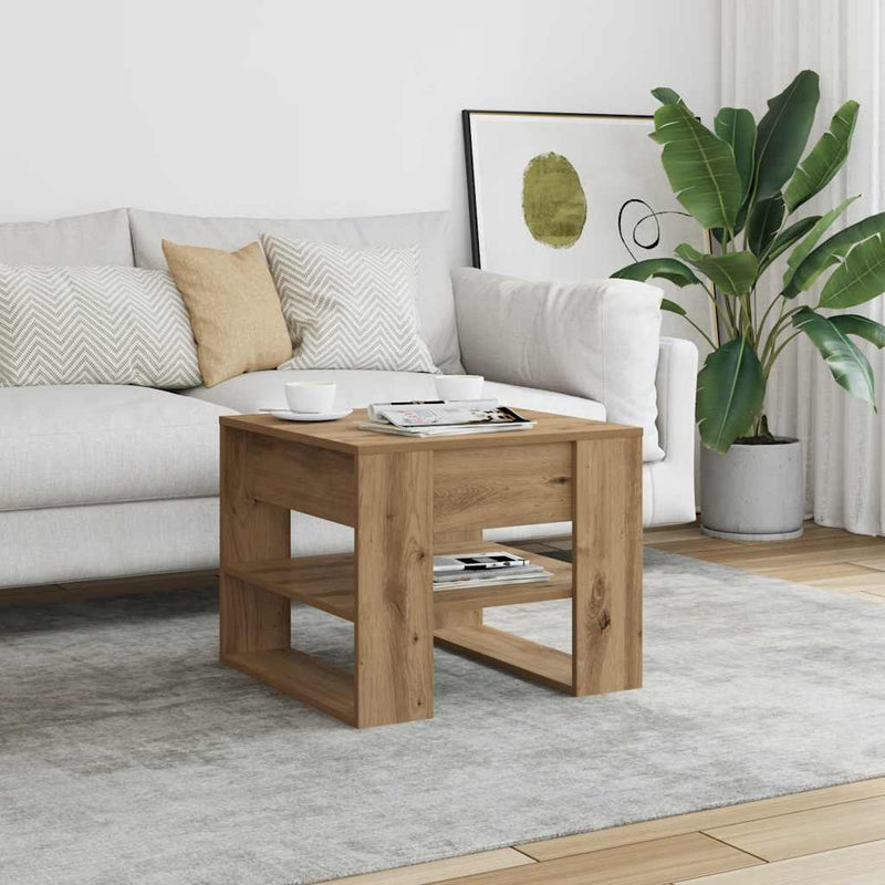 Salontafel 55,5X55X45 Cm Bewerkt Hout Artisanaal Eikenkleur