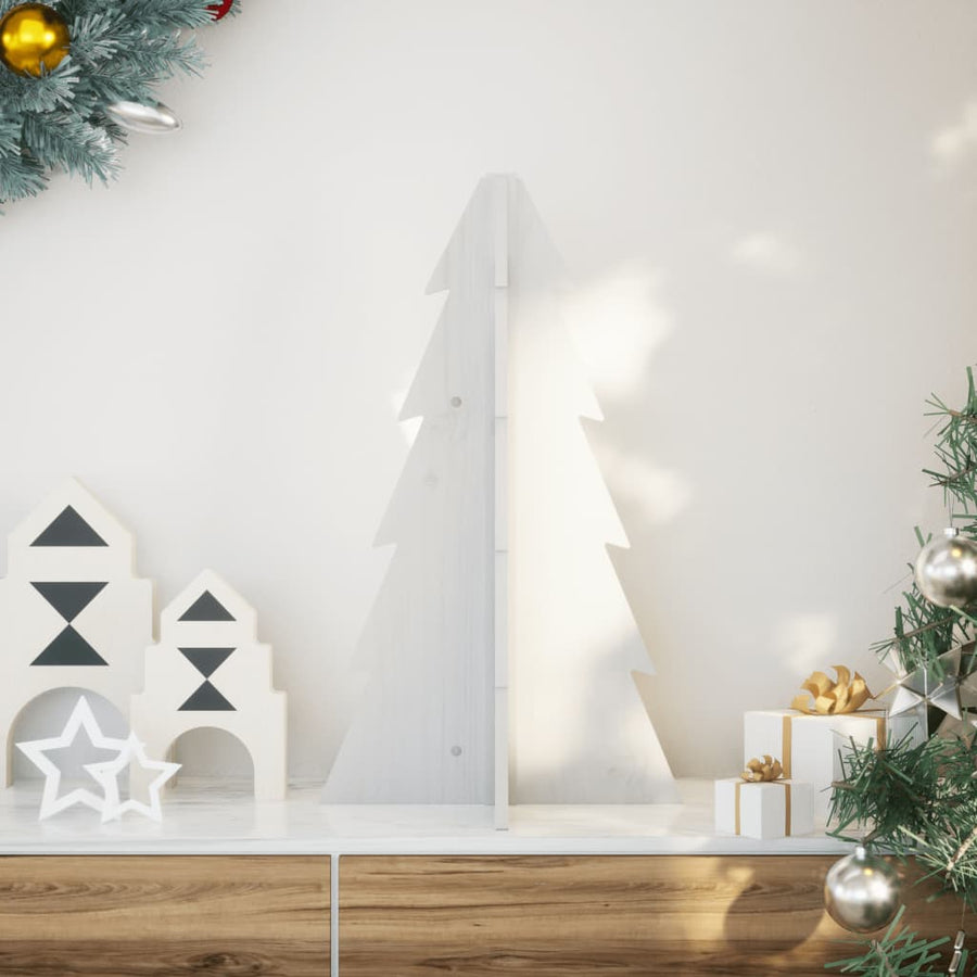 Kerstdecoratie Kerstboom 69,5 Cm Massief Grenenhout Wit