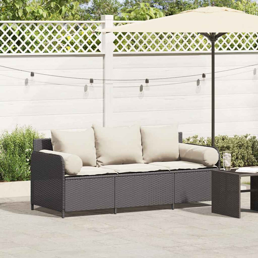 Tuinbank 3-Zits Met Kussens Poly Rattan