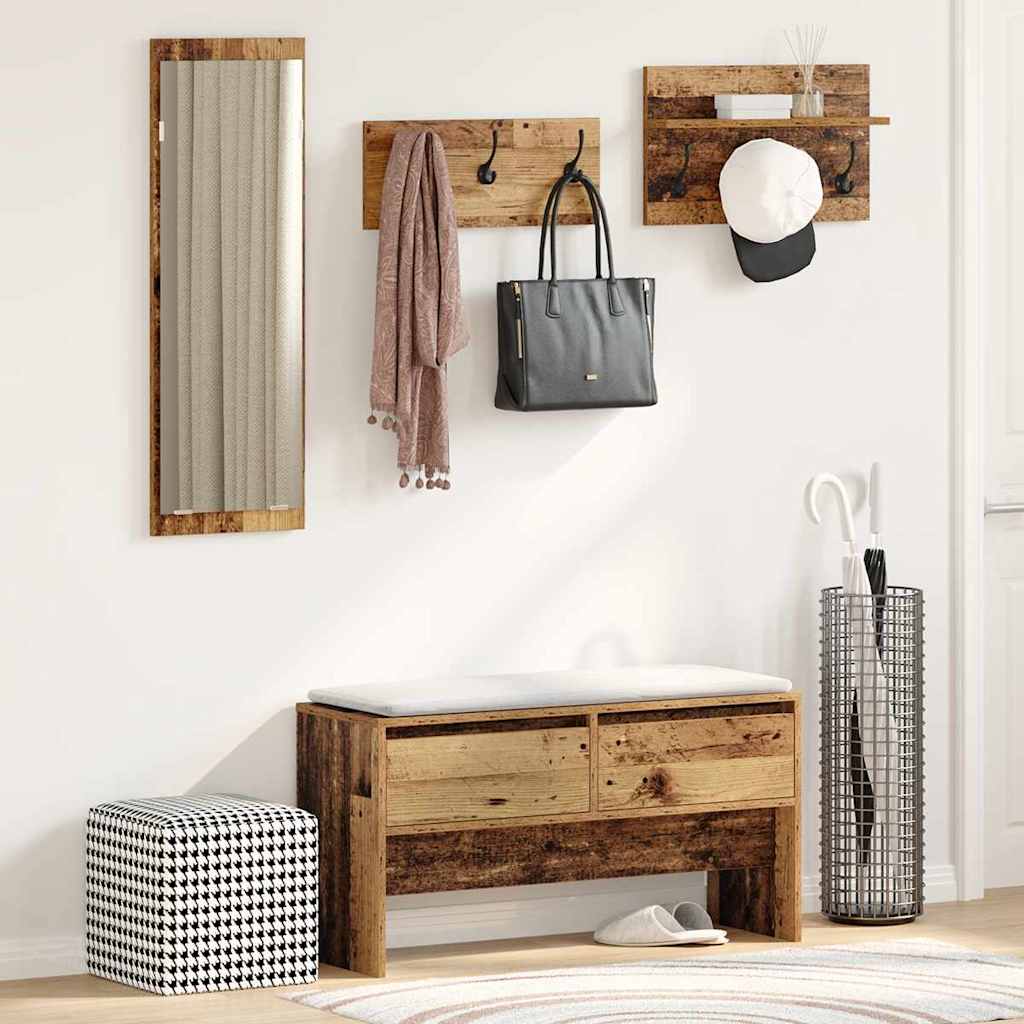 4-Delige Garderobe Set Bewerkt Hout