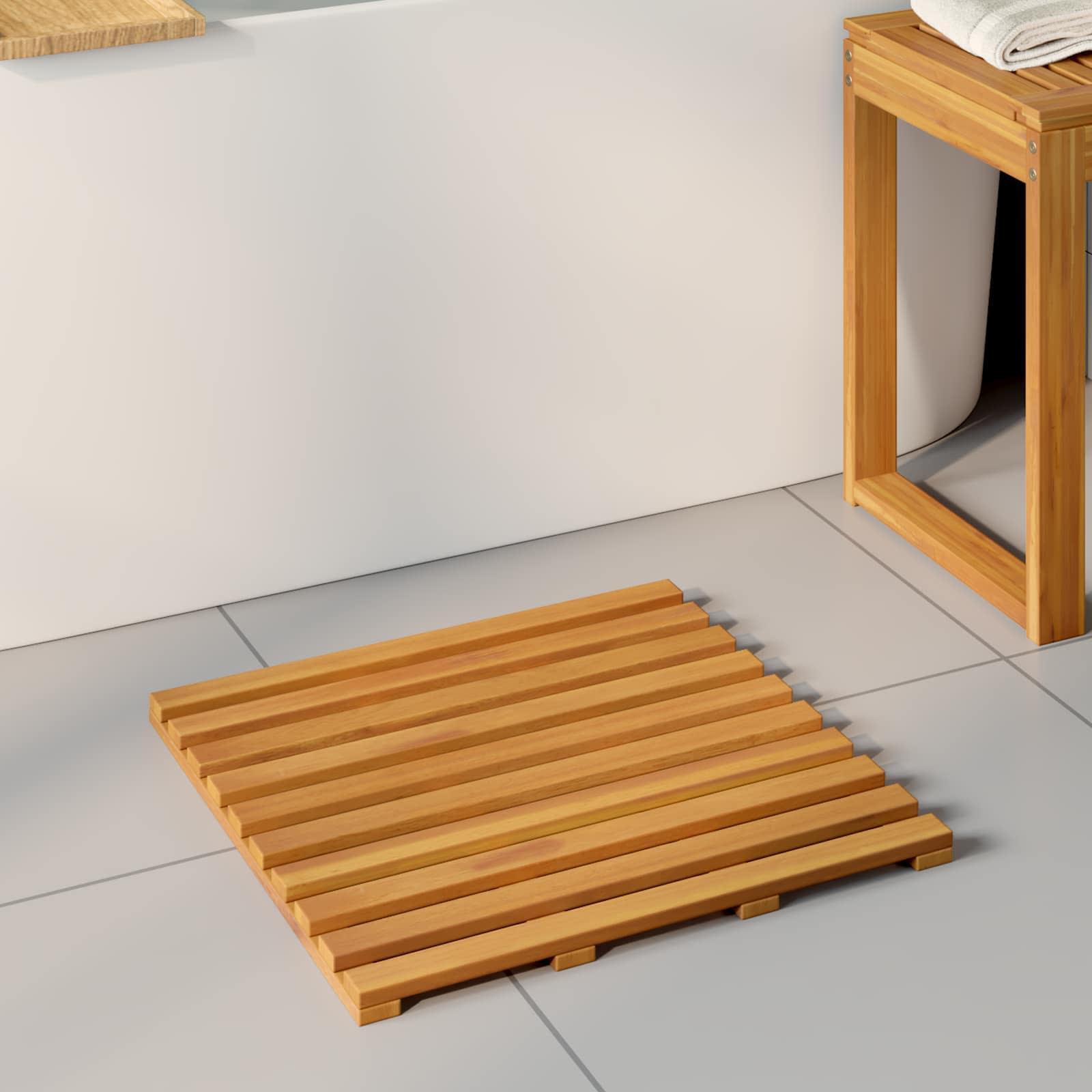 Badmat Effen Bruin 100 X 53 Cm Hout